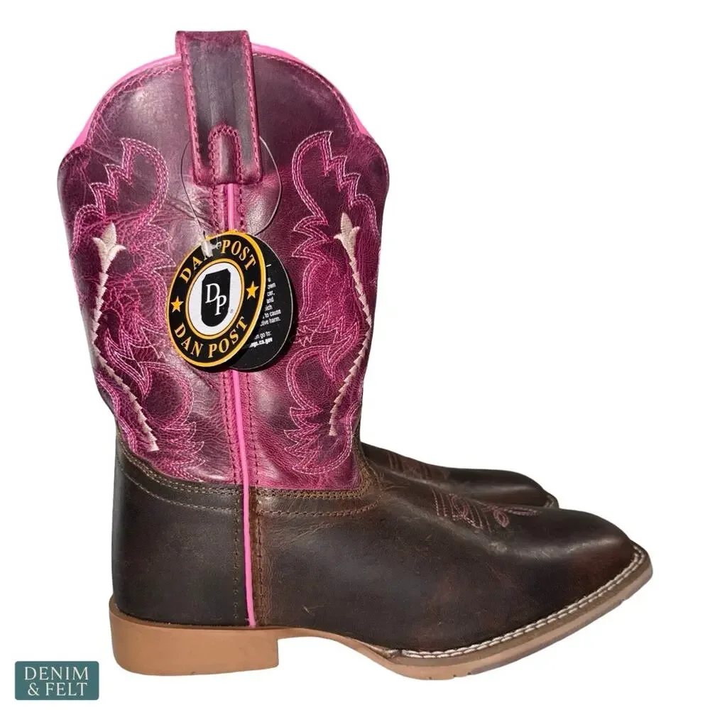 NEW Dan Post Salina‎ Pink Tan Leather Western Boots Girls Cowgirl Rodeo Cute
